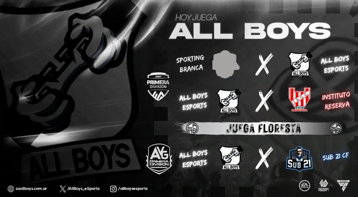 AllBoys_eSports's tweet photo. #NextGen | #FC24 | #OldGen

¡Juegan los albos, juega AllBoys esports!🎮

 🔥 @AVG_LATAM 🔥 
🔥 @IESAFIFAar 🔥 

A continuación te dejamos el rival que vamos a estar enfrentando esta noche.

#ElPrimerOficial 🤍🖤 https://t.co/kPobG2XITu