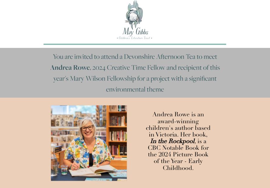 Hello #SouthAustralia I am headed your way for the #MayGibbsLiteratureTrust Fellowship. Between researching &amp; writing I'll be scoffing scones &amp; talking creating #picturebooks for children ... Come join me for this fabbo High Tea. I'll save you cupcakes!  bit.ly/4cNKDV9