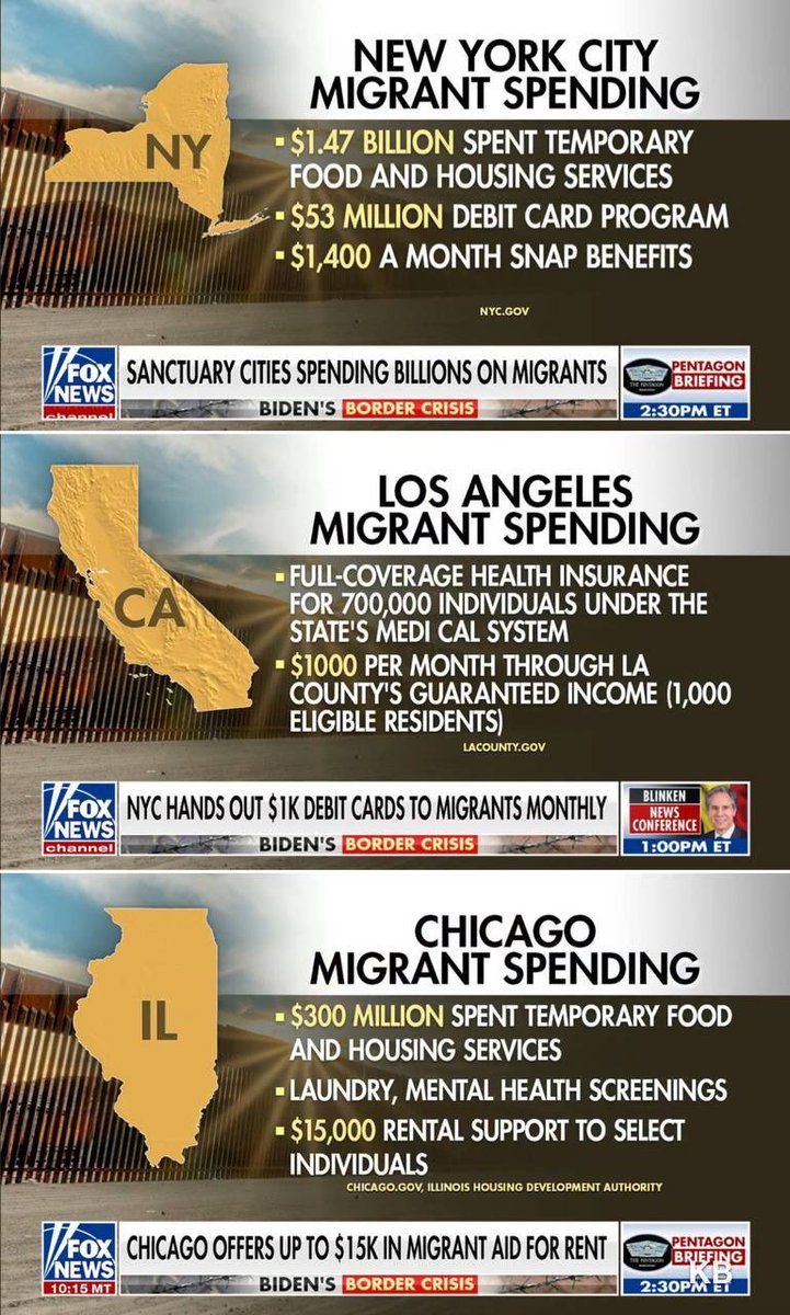 Look at the money these 3 dipshittery states are paying on illegal aliens… our taxes are paying for this. 😡