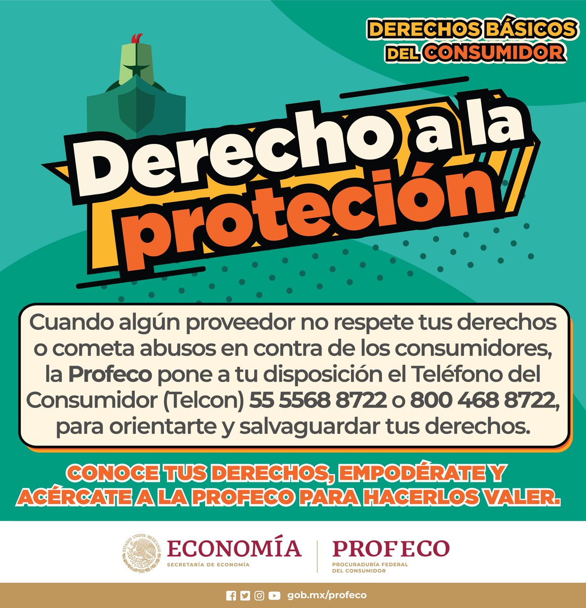 🔴#DerechosDelConsumidor | La Ley Federal de #ProtecciónAlConsumidor nos protege contra proveedores que NO respeten nuestros derechos como consumidor de productos y servicios.
 
  ✅En #Profeco te orientamos y defendemos.
 
 ¡Conoce tus derechos!

🔗t.ly/G6Jv