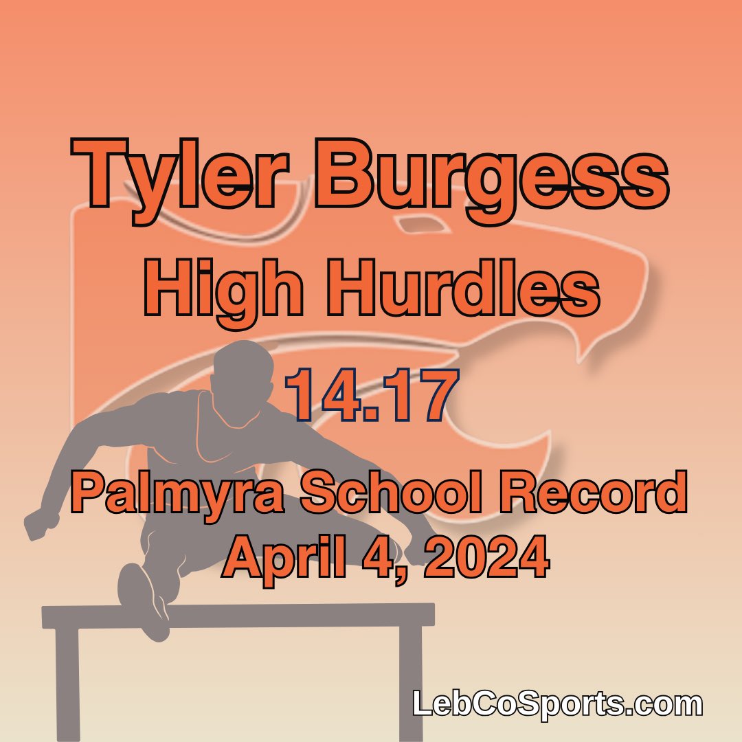 LebCoSports.com (@lebcosports1) on Twitter photo Tyler Burgess set a new Palmyra Track & Field Record in the 110m High Hurdles. Congrats!
The junior is coming off a season where he finished 7th in Pennsylvania. 
<a href="/palmyrathletics/">gopalmyraathletics</a> <a href="/PAHSTrack_Field/">Palmyra Track & Field</a> <a href="/CentralPARunner/">CentralPARunner</a> Tyler Burgess set a new Palmyra Track & Field Record in the 110m High Hurdles. Congrats!
The junior is coming off a season where he finished 7th in Pennsylvania. 
<a href="/palmyrathletics/">gopalmyraathletics</a> <a href="/PAHSTrack_Field/">Palmyra Track & Field</a> <a href="/CentralPARunner/">CentralPARunner</a>