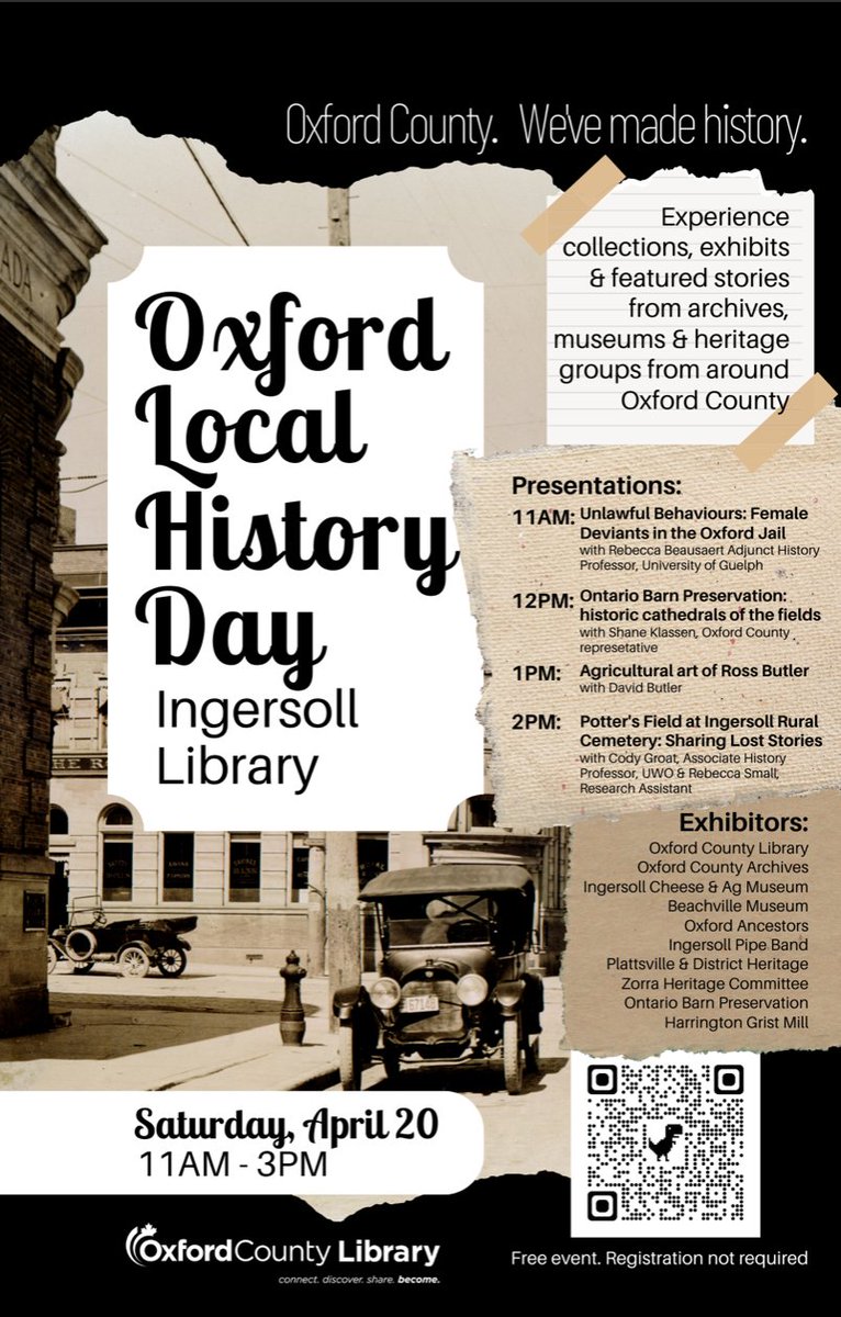 I will be presenting at this year's Oxford Local History Day hosted by Ingersoll Public Library on April 20th. They'll have several exciting presentations and exhibitors. Check it out if you can!