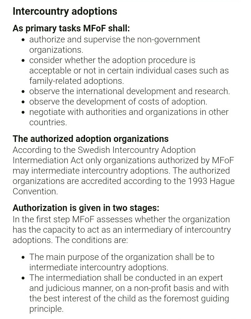 ivanajpavlovic's tweet image. According to the Swedish Intercountry Adoption Intermediation Act only organizations authorized by #MFoF may intermediate intercountry adoptions. The authorized organizations are accredited according to the 1993 #HagueConvention. #Adoptionscentrum
mfof.se/sidhuvudets-in…