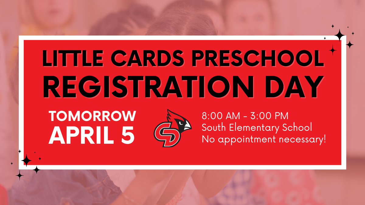 REMINDER: Join us TOMORROW for South Elementary’s Little Cards Preschool Registration Day from 8am-3pm! Children must be 3 y/o by Sept. 15, 2024. Please bring proof of income, proof of child’s DOB & proof of residency. Questions? Call us at 641-446-6521 #TheRedWay