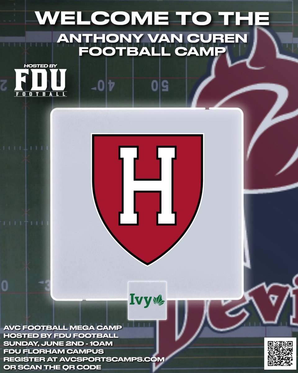 Welcome @HarvardFootball and their staff to camp! Excited to have more of the Ivy League on campus! 🏈 AVC Football Camp 📍 FDU- Florham Campus 🗓 Sunday, June 2nd Register: 🔗avcsportscamps.com 🔱🔥🤘 @FDUFootball