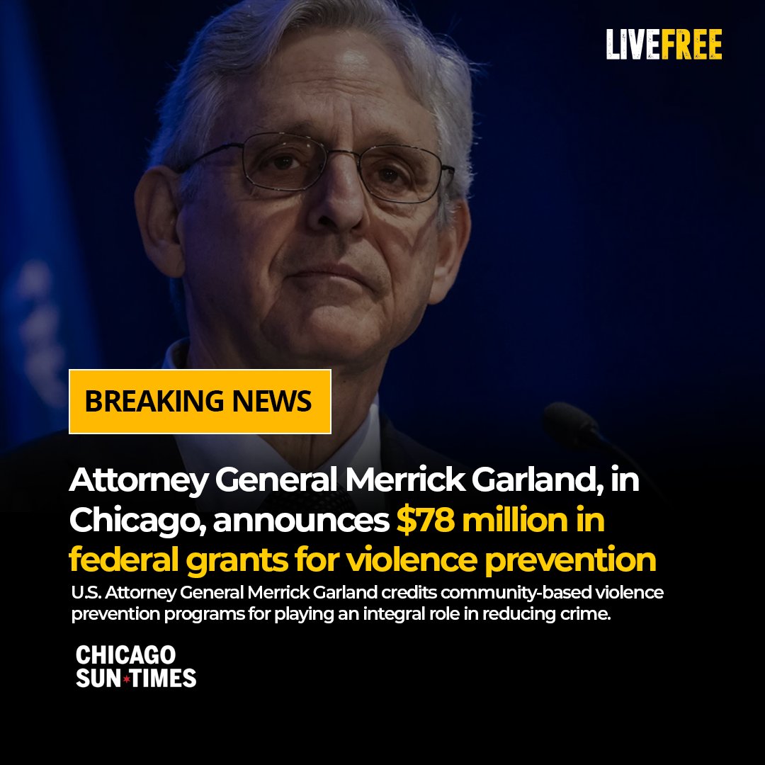 🌟 Breaking News! 🌟 U.S. Attorney General Merrick Garland just announced $78 million in new grants for community-based violence prevention programs, which have proven integral in reducing crime rates. Visit livefreeusa.org for more information #chicago #cvi #peace