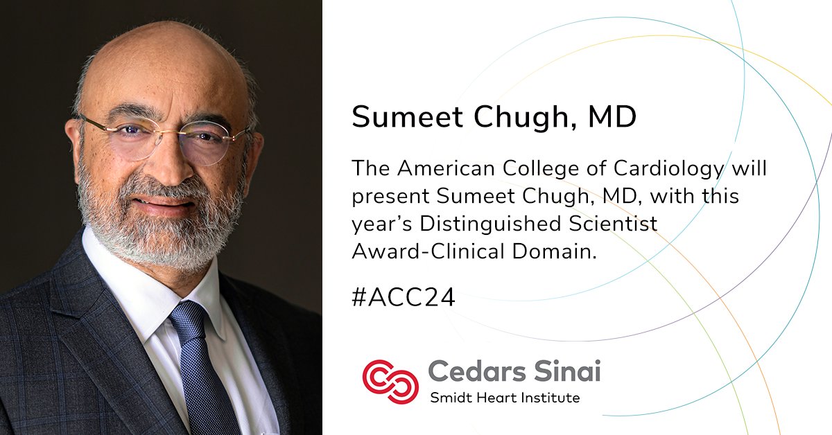 Leading sudden cardiac arrest expert Sumeet Chugh, MD, is being presented an American College of Cardiology Distinguished Scientist Award at #ACC24. Learn more about Chugh's work and this award: ceda.rs/49nsCd2 @SumeetSChugh | @SmidtHeart