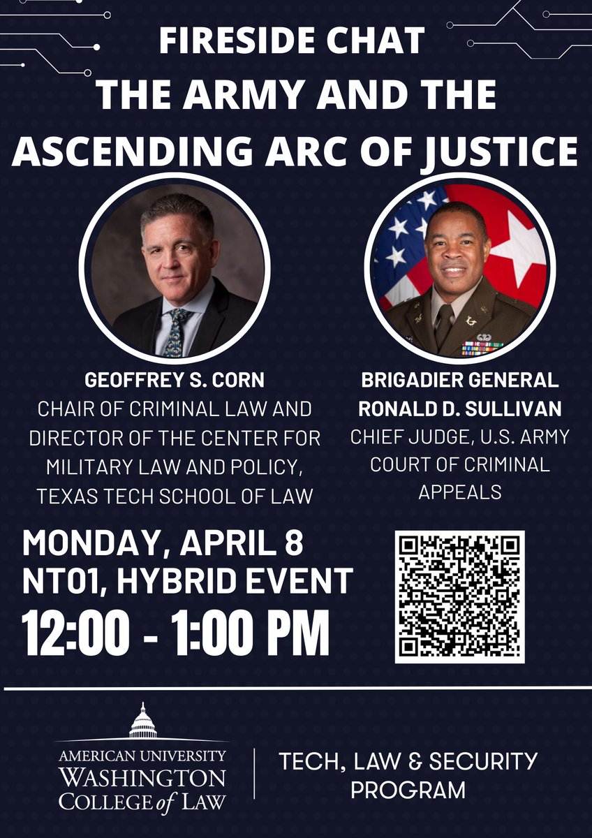 Join @TechLawSec for a special fireside chat, “The Army and the Ascending Arc of Justice,” on Monday, April 8, from 12-1 p.m. RSVP here: bit.ly/49o9gVi