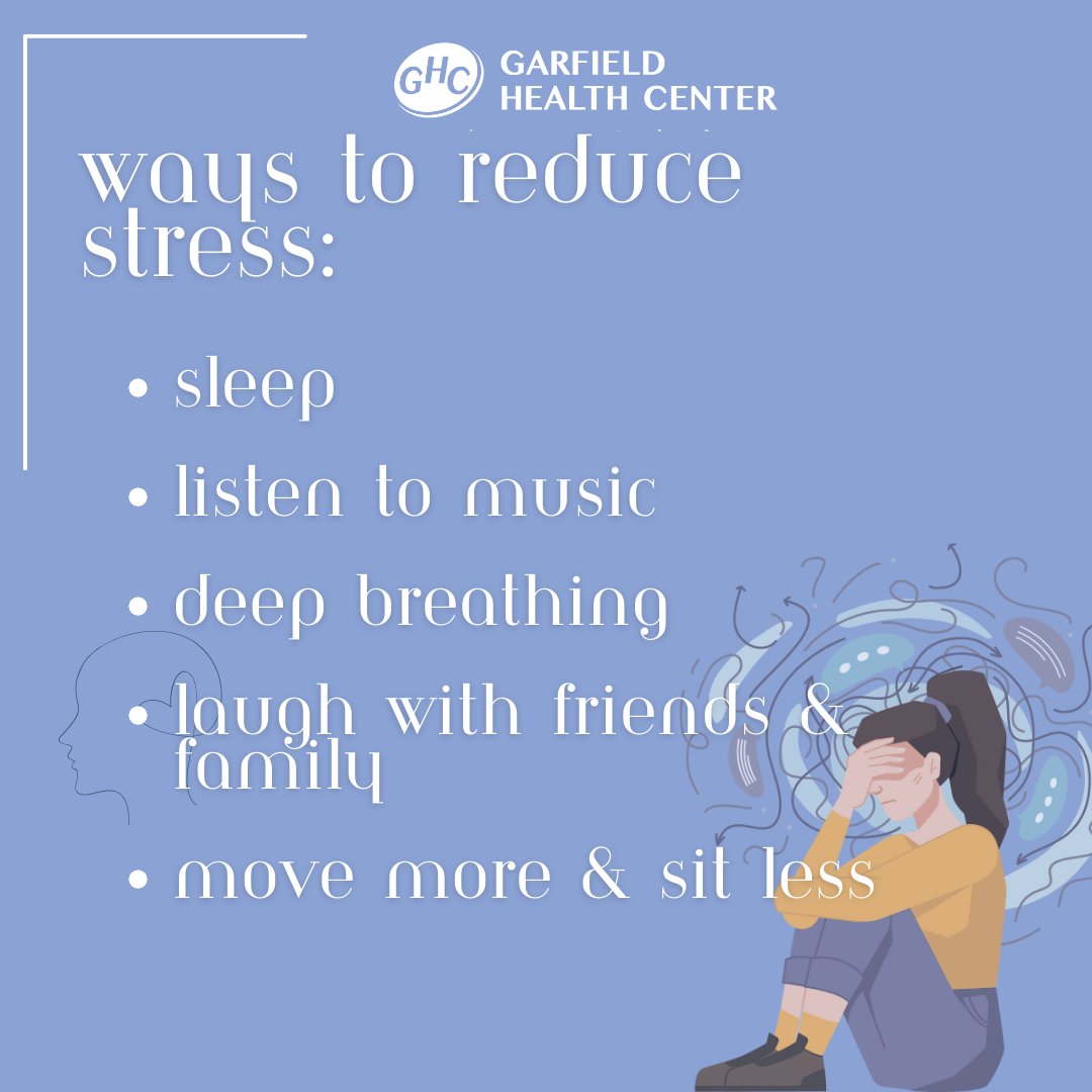 Garfield_HC's tweet photo. It's ok to feel stress, but managing stress is essential to a healthy lifestyle. Take time this month to look over your stress and ensure that your #mentalhealth is the best it can be! 🧠💗#stress #ghc #garfieldhealthcenter https://t.co/vuuU5wEGKI