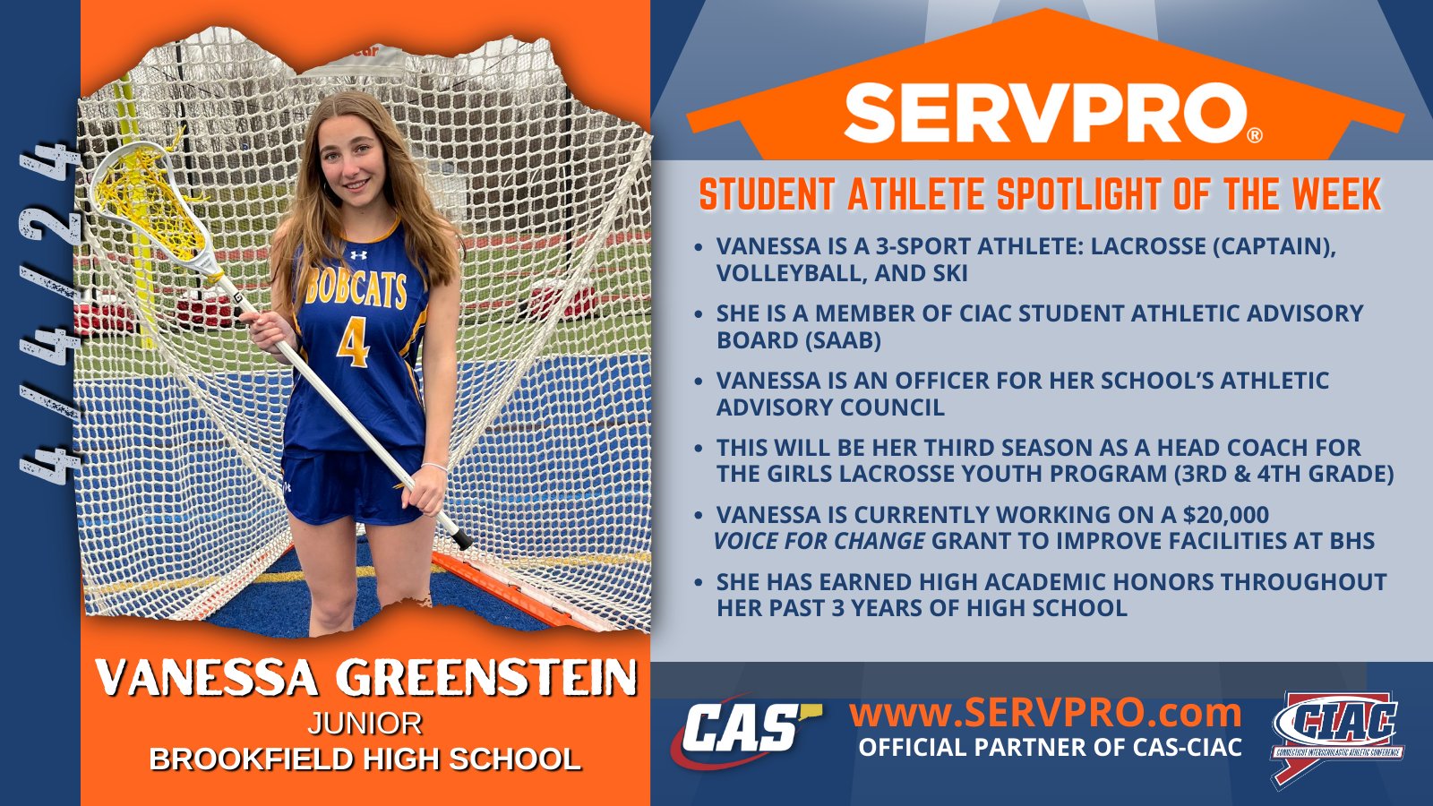 CIAC Sports on X: &ldquo;Our SERVPRO Student-Athlete Spotlight features 
