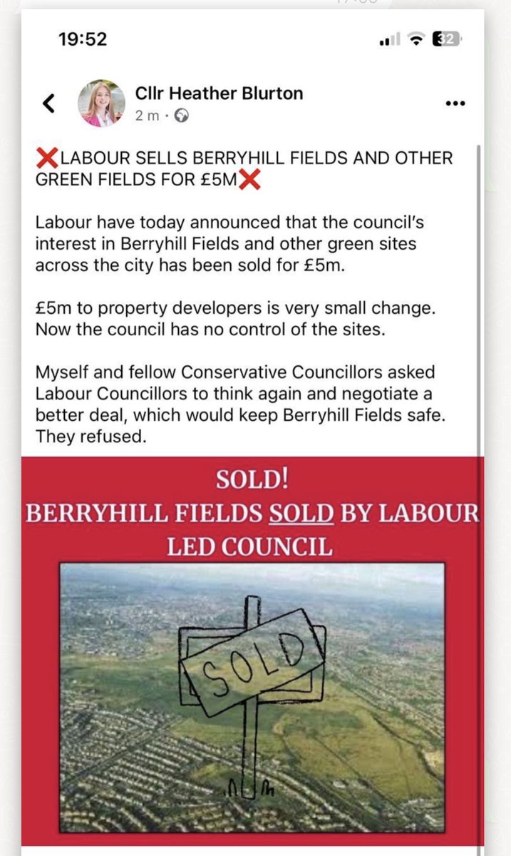 After several attempts @gareth_snell has managed to secure @sbhfag a meeting on 18th April with @CllrAshworth & Council Officers to discuss Berryhill Fields. However, just a few minutes ago, Cllr @heather_blurton posted the following message on Facebook :