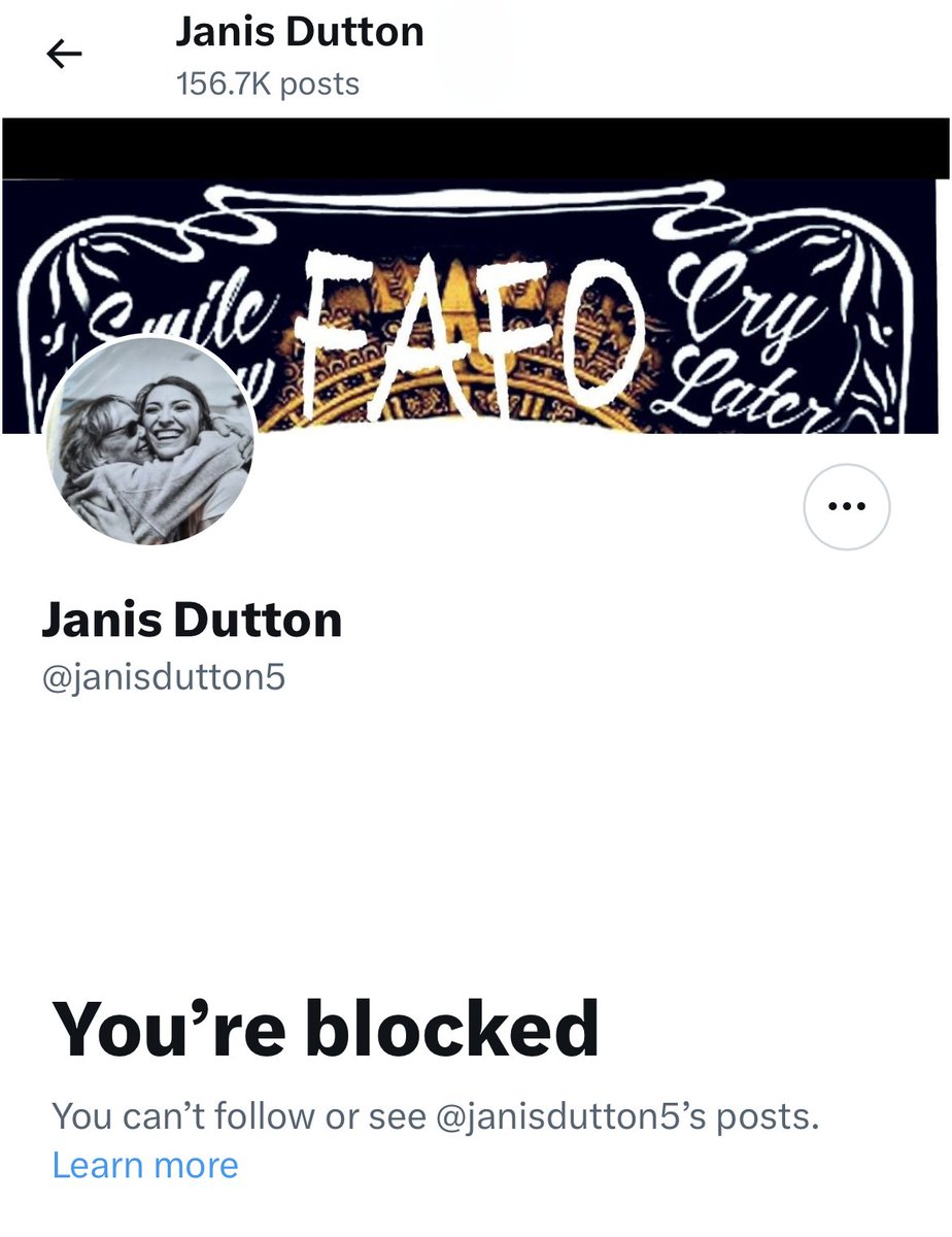 So much fakery on this app. Nice banner, why ya got block like a little bitch then? Wonder if you really understand FAFO 🧐 🤭🤭😂😂🤣🤣🤣🤣 Smile now, cry later ya twatwaffle!