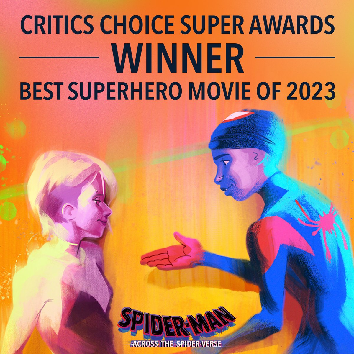 Spider-Man: Across the #SpiderVerse is the @CriticsChoice Super Award winner for Best Superhero Movie of 2023!