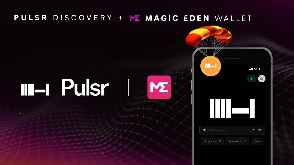 🪄 Magic Eden Wallet Integration 🪄 As we gear up for tomorrow's event with our collaborators at #NFTNYC, we're thrilled to announce Pulsr's @MagicEden Wallet integration, marking a significant step towards enhanced AI-powered discovery for our shared community! 🪂 Airdrop…