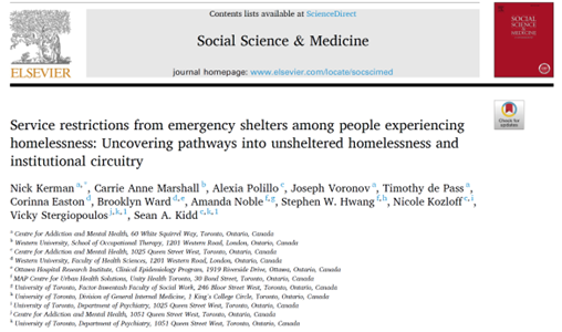 Honoured to be involved in this work led by @nick_kerman @CAMHResearch: 'Service restrictions from emergency shelters among people experiencing homelessness' - Check it out: sciencedirect.com/science/articl… @WesternU @westernuFHS @CAEHomelessness @homelesshub