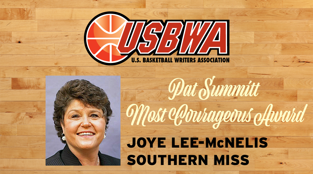 Our 2024 Pat Summitt Most Courageous Award goes to @SouthernMissWBB head coach Joye Lee-McNelis, who has battled through Stage 4 lung cancer this season. She will be honored tomorrow in Cleveland. usbwa.com/a/f3cd266d