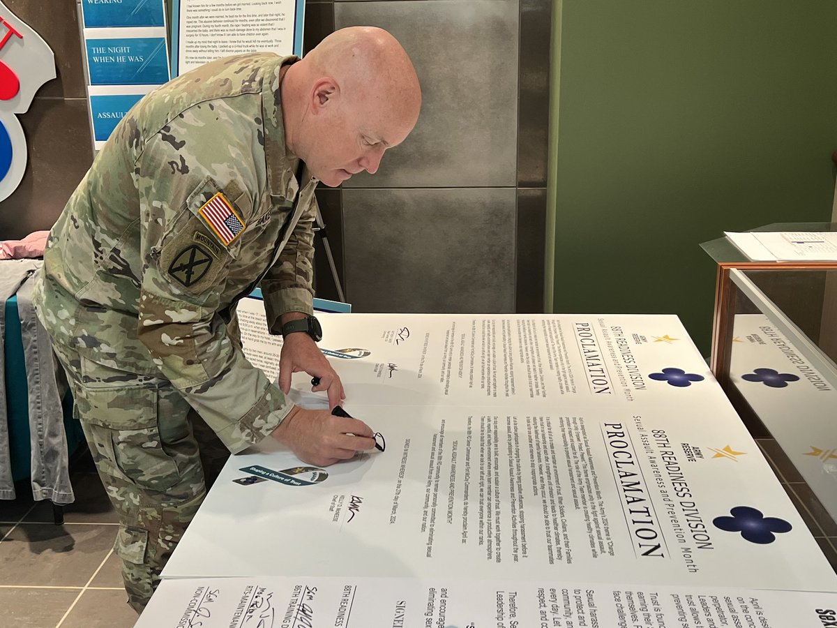 Maj. Gen. Baker addressed the workforce in the Fort McCoy headquarters building before signing the Sexual Assault Awareness and Prevention Month proclamation on April 4, 2024. @USArmyReserve @USAGMcCoy #SHARP #SAAPM