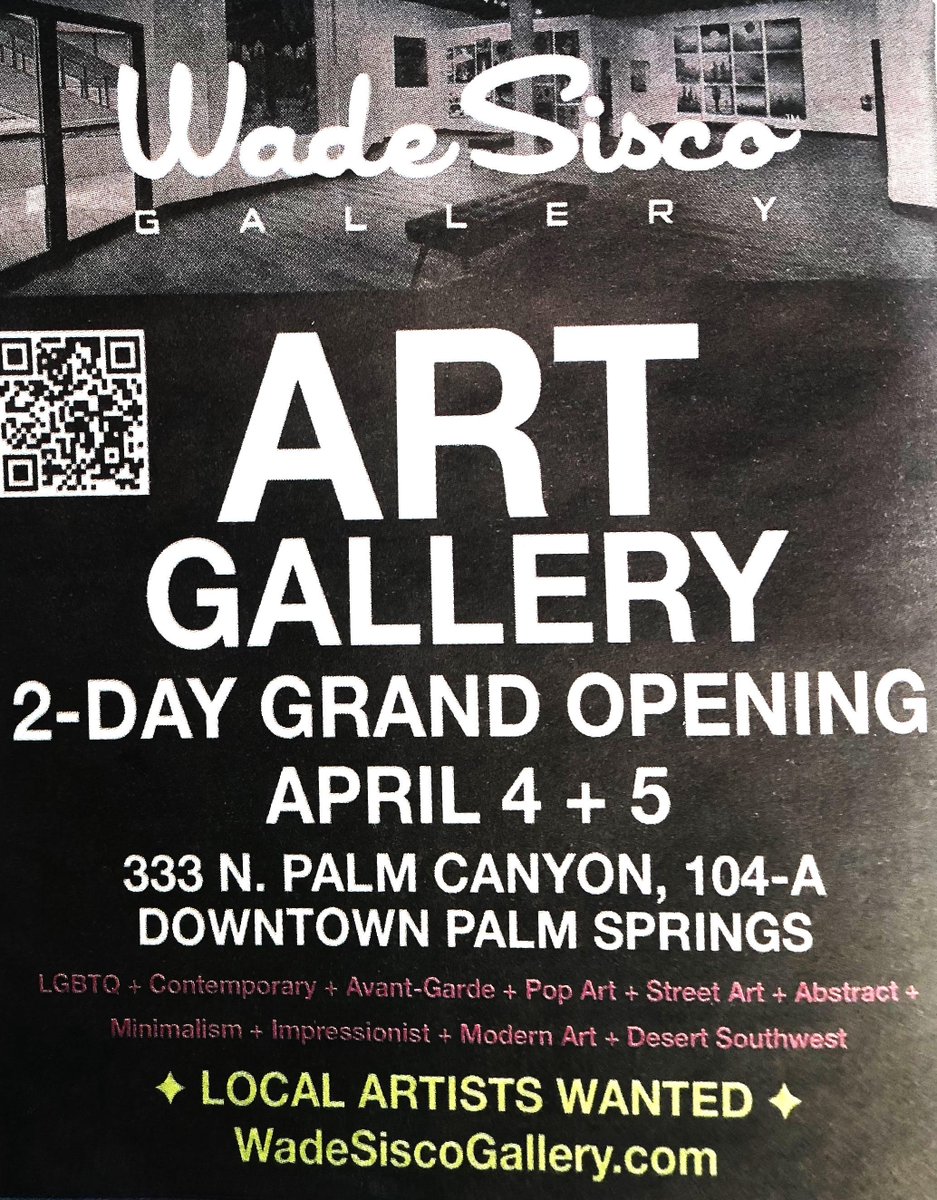 If you're out for @Villagefest in downtown @PalmSpringsCA drop in and support this new art gallery @siscoartgallery - having its grand opening today and tomorrow - features #LGBTQ artists, including #RobertoAmaral