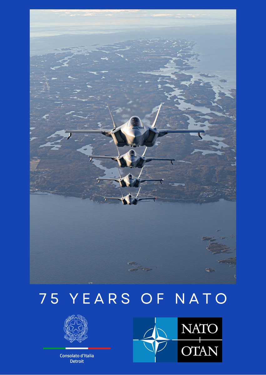 ItalyinDetroit's tweet photo. Happy Birthday @NATO!
Today #April4 we celebrate the first 75 years of the organization that prevents and ensures our collective safety
🇮🇹is among the founding countries, one of the first to join the treaty signed in Washington on April 4, 1949
#NATO75 #ItalyinDetroit #ItalyinUs https://t.co/Pge1PJ9q5Y