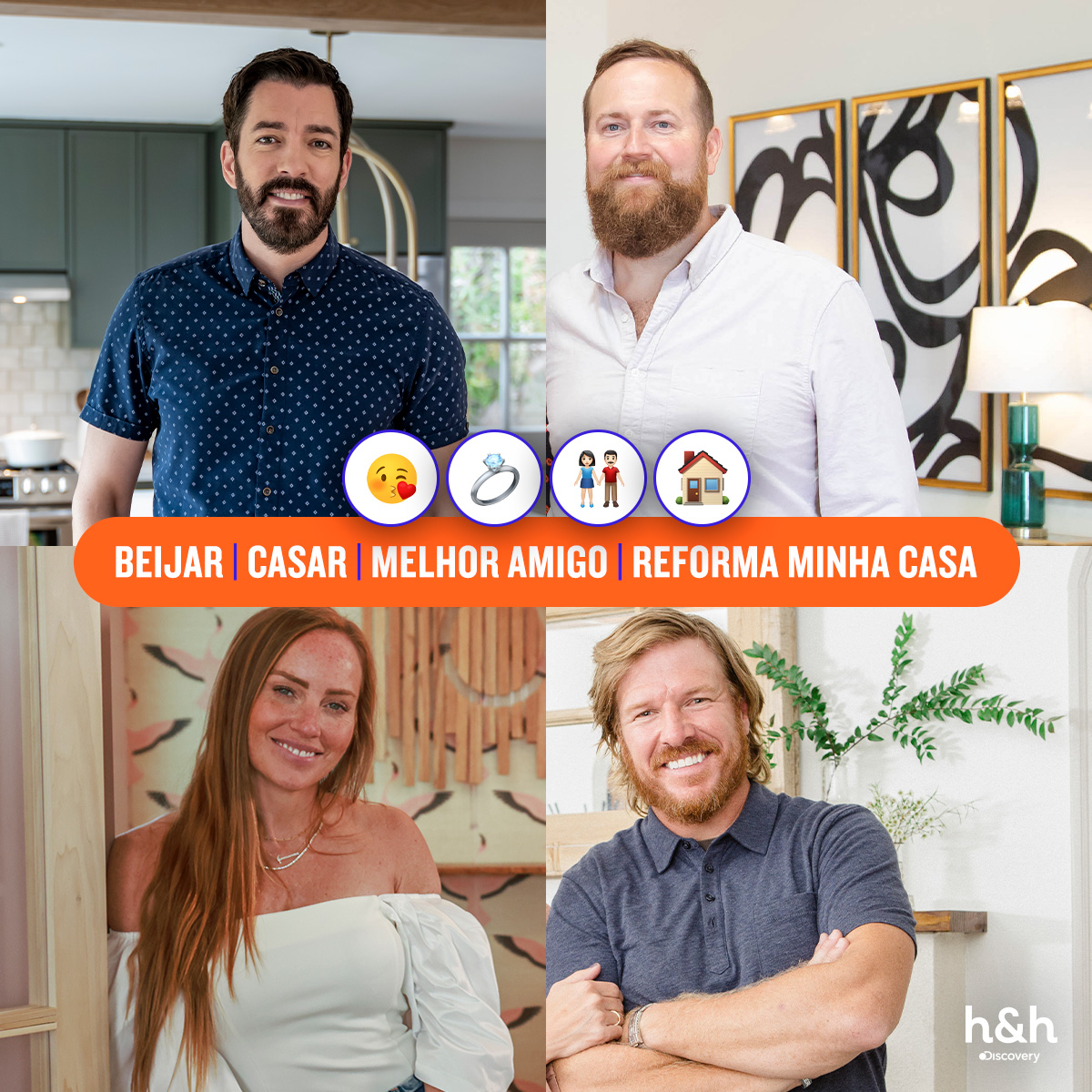 DiscoveryHHBR's tweet photo. Difícil, né? Quero saber quais seriam suas escolhas entre: Drew, Ben, Mina e Chip! Vou ficar de olho nos comentários! 💍🏡
#DiscoveryHHBR #DrewScott #BenNapier #MinaHawk #ChipGaines https://t.co/VwAgTptfqB