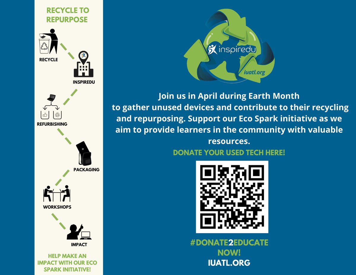 To commence Earth Month, we're initiating a campaign to guide individuals and corporations in redirecting their e-waste away from landfills towards repurposing their devices within our community as part of our Eco Spark Initiative. iuatl.org/sustainability #recycletorepupose