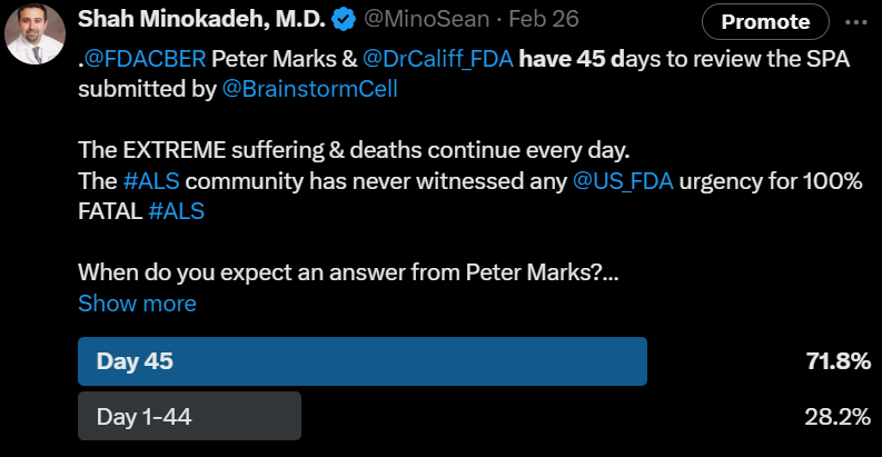.@FDACBER Director Peter Marks & Big Pharma shill @DrCaliff_FDA have been consistent in showing their lack of urgency/flexibility for HORRIFIC 100% FATAL #ALS.

The 45 days is up on Monday.  If there was no deadline, I'm sure this process would more closely resemble the @US_FDA