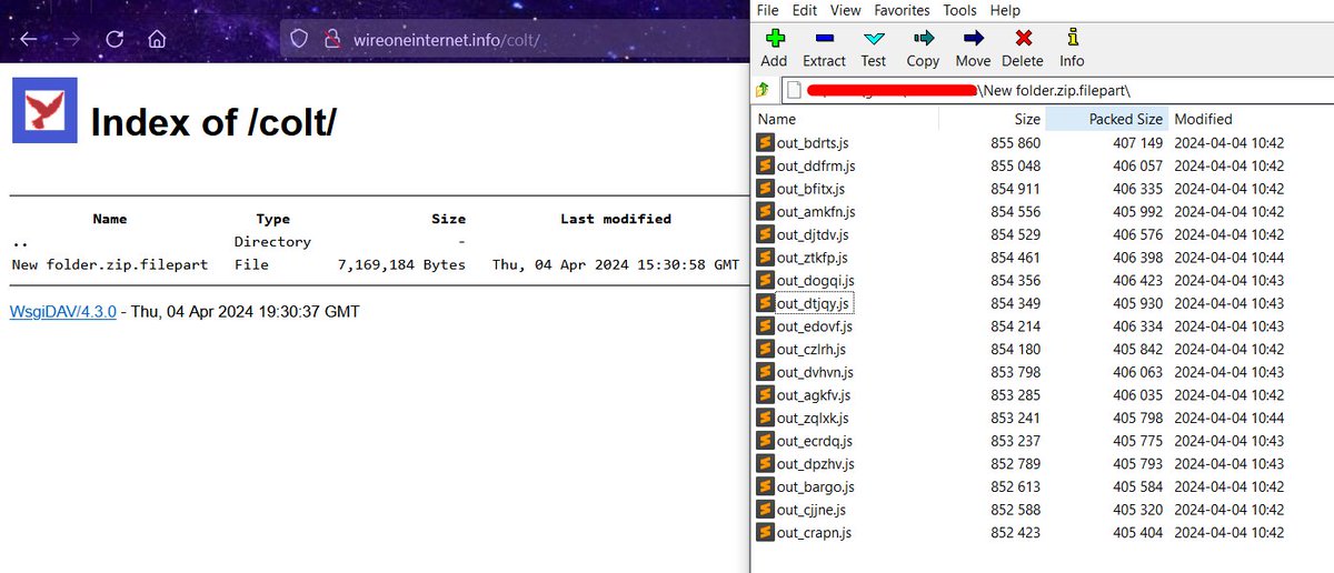 🕷️ Obfuscated Javascript (raw.githubusercontent.com/CronUp/EnAnali…) leads to #Latrodectus via 'slack.msi' file at \\wireoneinternet.info@80\share\ (WebDAV) + bazaar.abuse.ch/sample/b9dbe96… + 18 JavaScript payloads at \\wireoneinternet.info@80\colt\ 🧐 C2 already reported: