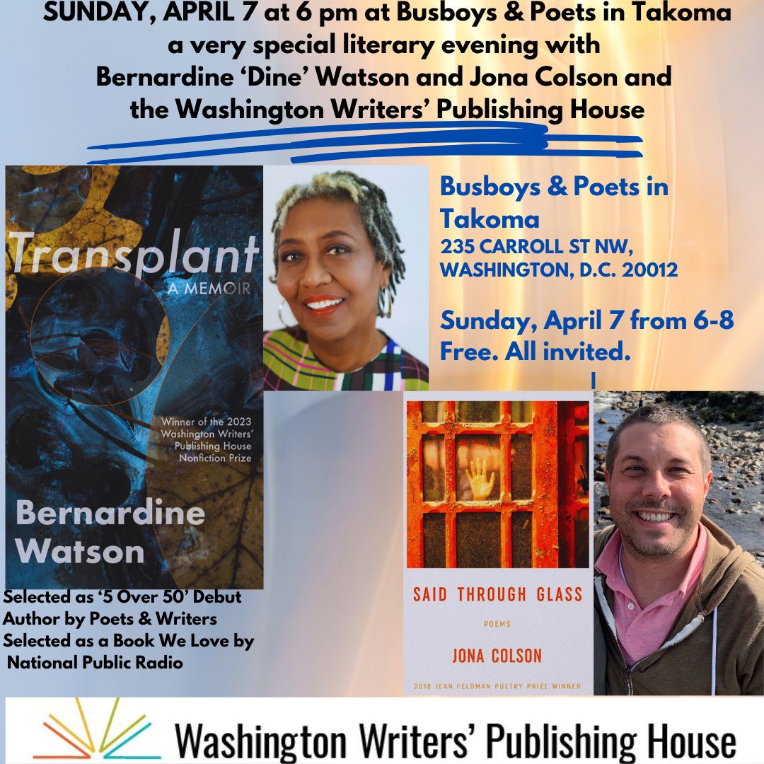 This Sunday! Let us know you're coming!! busboysandpoets.com/events/th-evt-…
<a href="/dinewatson/">Bernardine (Dine) Watson</a> <a href="/jcolson01/">J Colson</a> <a href="/busboysandpoets/">Busboys and Poets</a> 
#DMVwriters #memoir #poetrycommunity