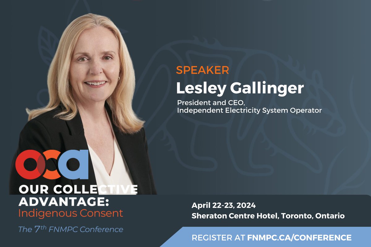 Indigenous leadership is pivotal for Canada's #electrification. Hear Lesley Gallinger of IESO at #FNMPC2024 conference discuss sector collaboration and innovation for energy solutions. 👉 fnmpc.ca/conference