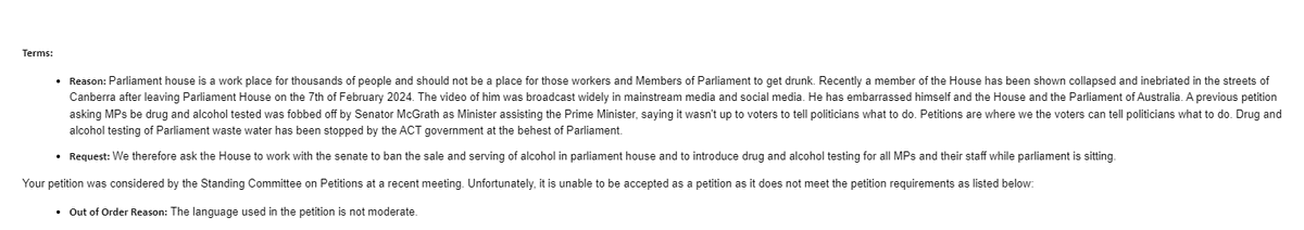 dickybeacher's tweet photo. @davrosz third time trying to get a petition to parliament about drinking in parliament

all blocked to protect barnaby

immoderate language they say https://t.co/0aHRO7ElfW