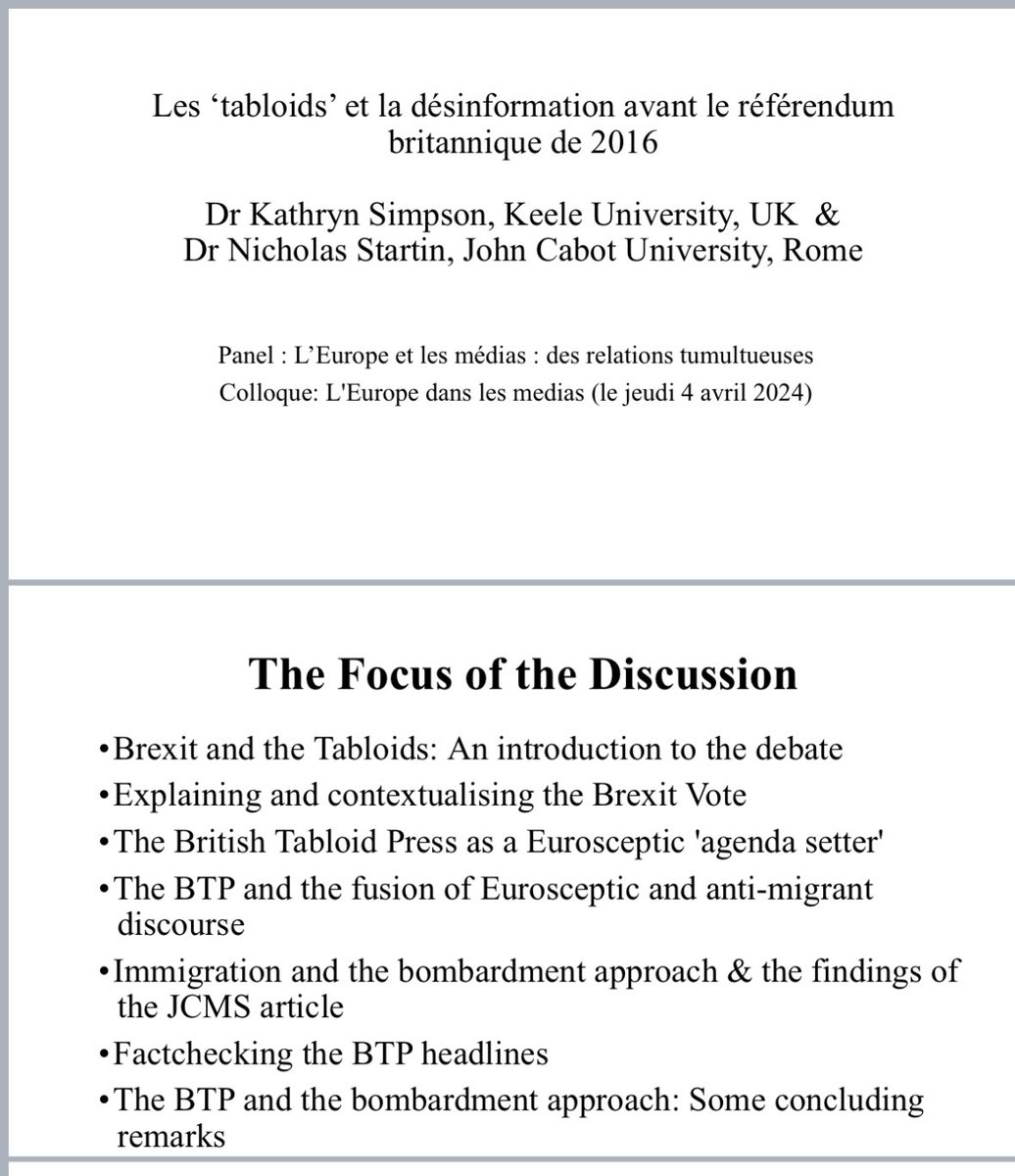 📍Disappointed not to be @Europarl_EN #Strasbourg today with my co-author @NicholasStartin to discuss our research on the #tabloids & disinformation in #EURef2016 👀 sneak peek of our presentation👇🏻 & full paper is OA @JCMS_EU 👉🏻 onlinelibrary.wiley.com/doi/10.1111/jc… #TabloidPress #Brexit