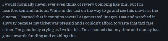 Quite possibly the most hilarious letterboxd review I've ever seen, if this is satire then bravo