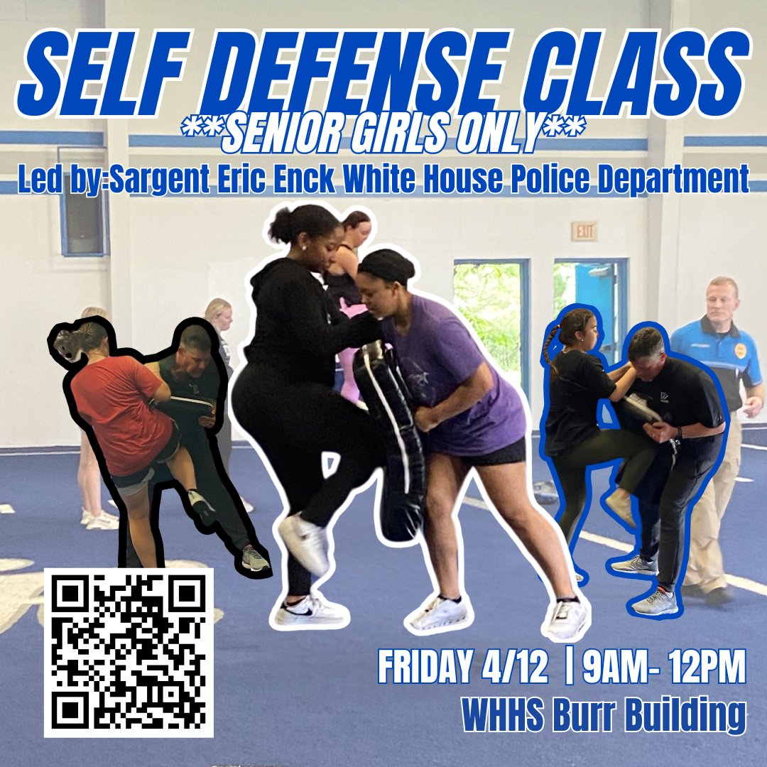 Don't forget about the Senior Girls Self Defense Class on Friday April 12th from