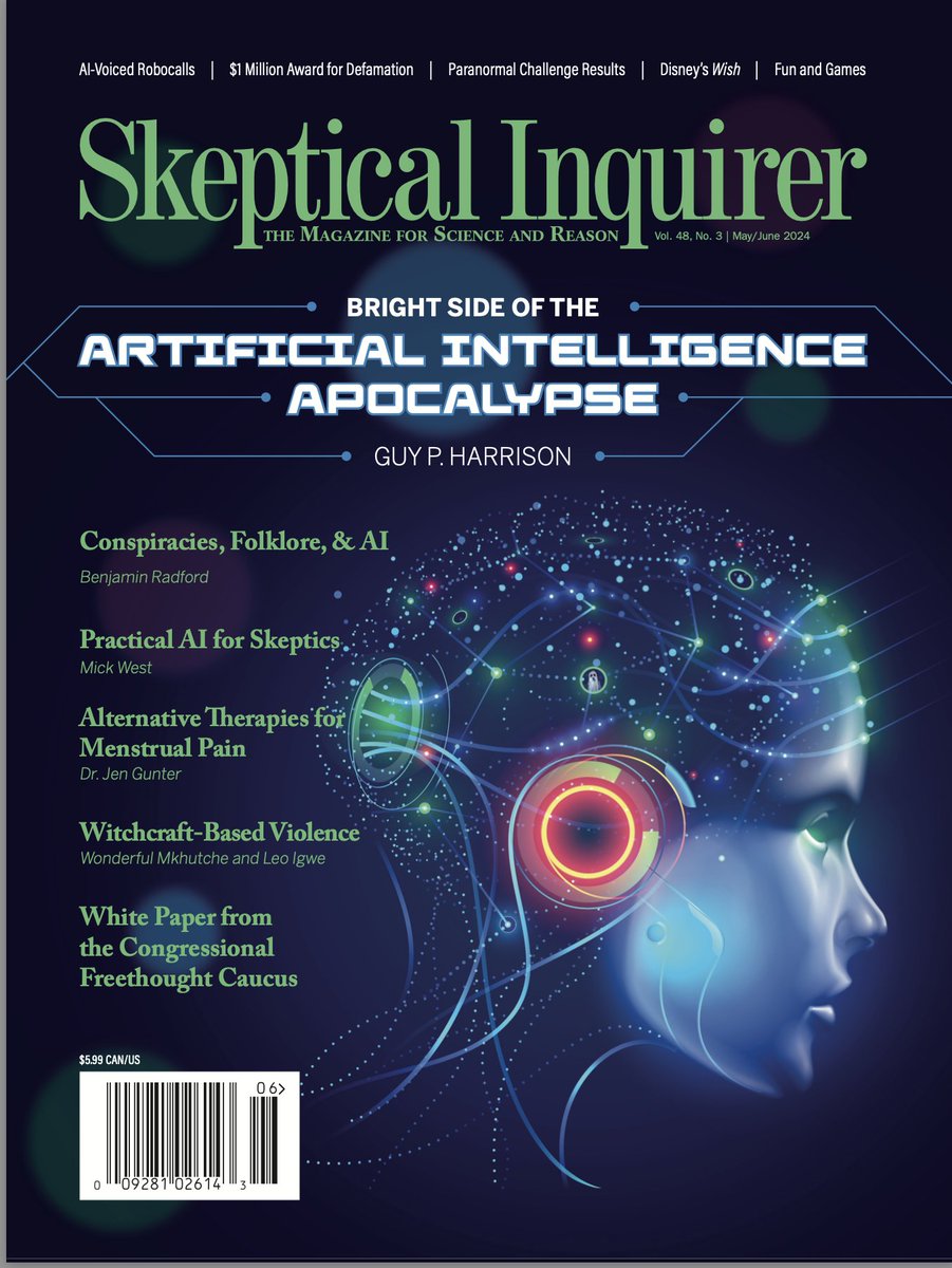 Here's a sneak peek at the next issue of @SkeptInquirer magazine! We have great pieces from @Harrisonauthor, @DrJenGunter, @MickWest, @LeoIgwe, and more. I have an article examining ways that folklore and AI can be used to identify and combat conspiracy theories. Check it out!
