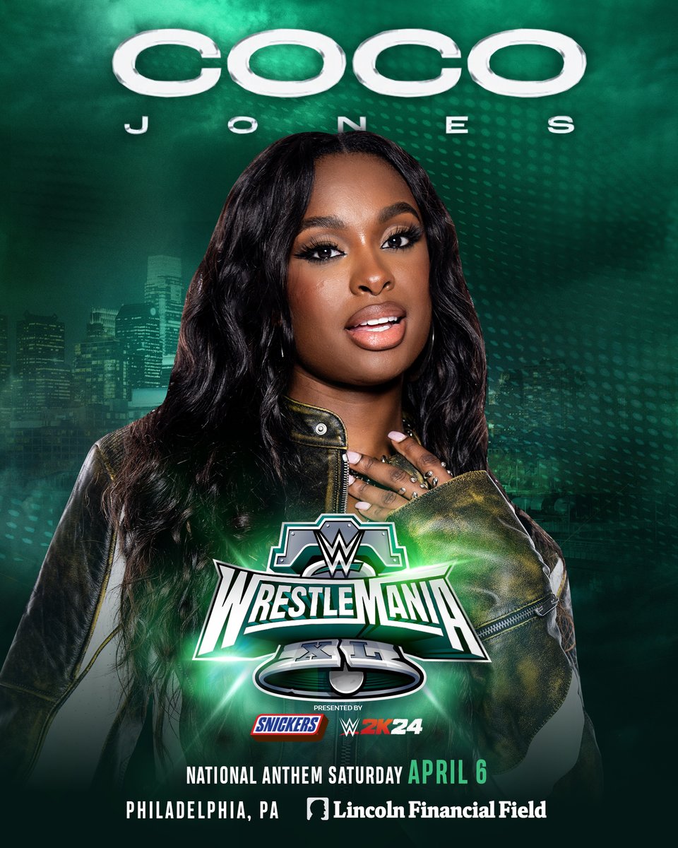 Excited to welcome Grammy award-winning singer-songwriter @TheRealCocoJ to #WrestleMania XL this weekend, where she’ll perform our country’s National Anthem to kick off @WrestleMania Saturday.