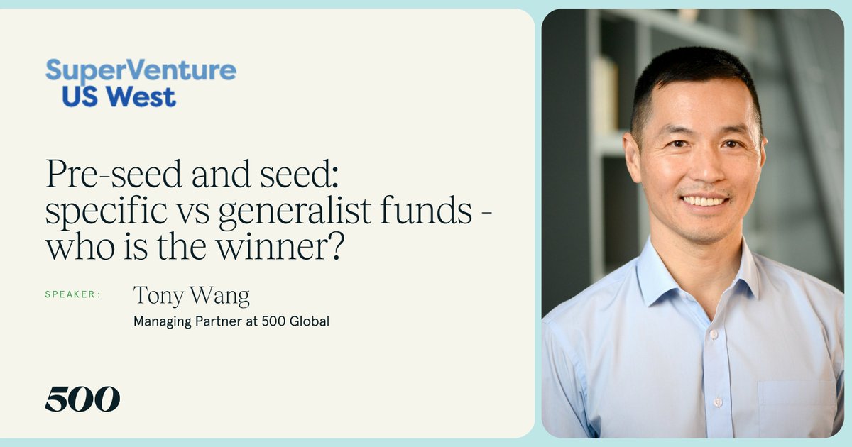 Tony Wang, Partner at 500 Global, will be speaking on a panel at Super Venture West on April 8th, discussing the strategic advantages of sector-specific vs. generalist funds in today's market and sharing insights for VCs navigating seed and pre-seed stages amidst market shifts.