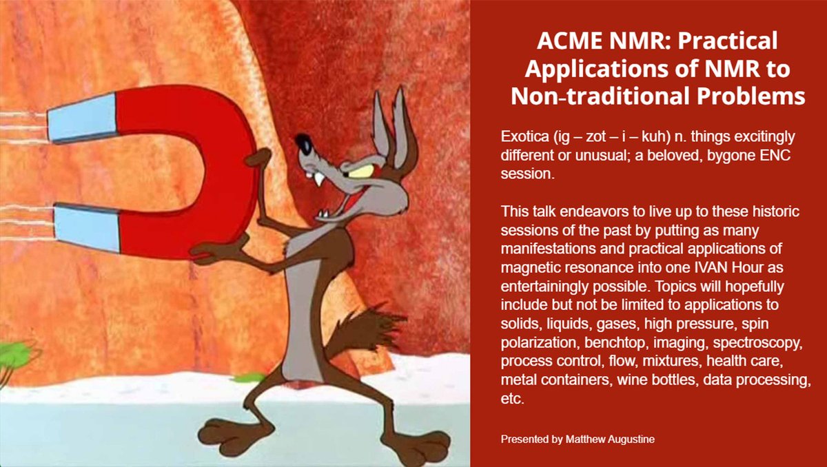 MRResourcesInc's tweet photo. Be sure to catch tonight's IVAN hour, spotlighting ACME NMR, held at Oak Shelter from 8 pm to 9 pm. And don't forget to stay after for our raffle, where you could win one of our prized periodic table cutting boards!

@ENC_Conf #ENC2024 #NMR #Chemistry

https://t.co/zE4Vtpdfex https://t.co/1Q4HCywGGv