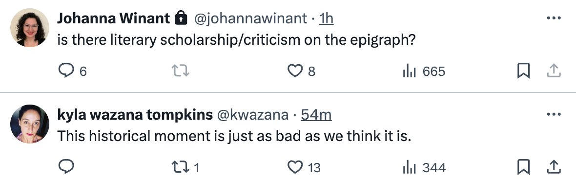 Twitter poetics, courtesy of the algo, @johannawinant and @kwazana