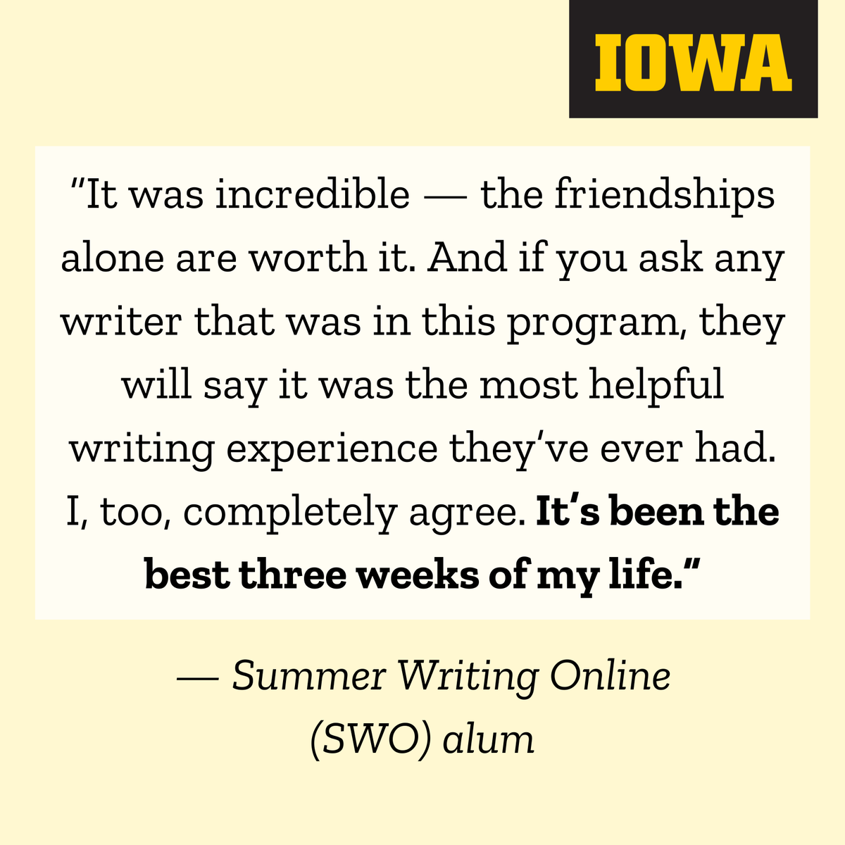 We think that Summer Writing Online (SWO) is an amazing program, but you don't just have to take our word for it! Visit belinblank.org/swo/ to learn more and apply.