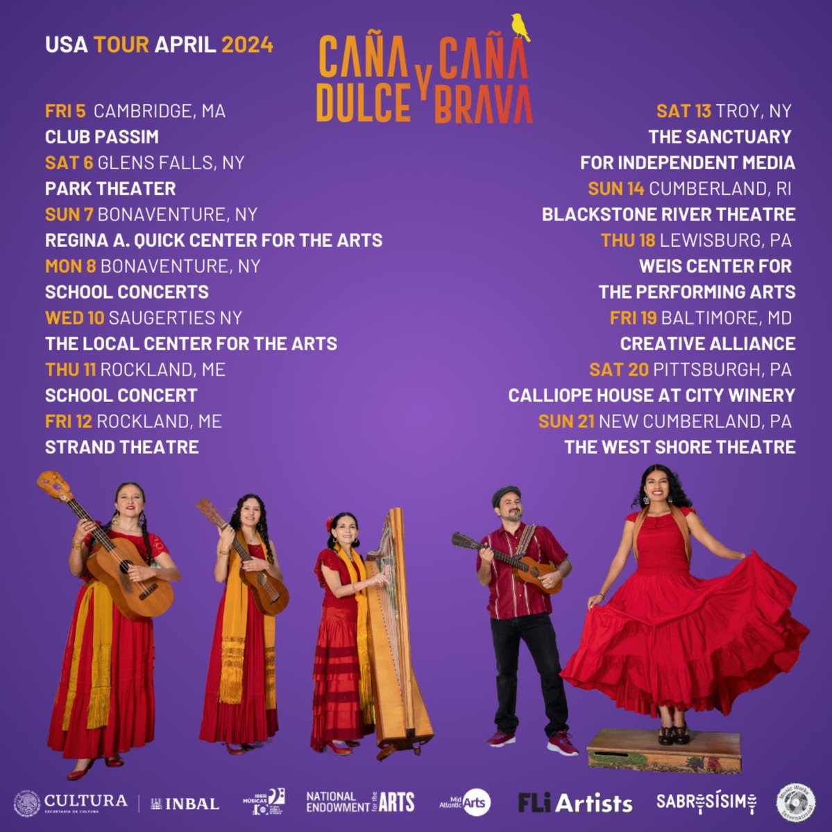 Exciting news! #CañaDulceyCañaBrava is starting another US tour tomorrow! Shoutout to the band for sharing their country's history and musical culture, and to the presenters for connecting with the audience. 🎶🌟 #musiclovers #USAtour2024