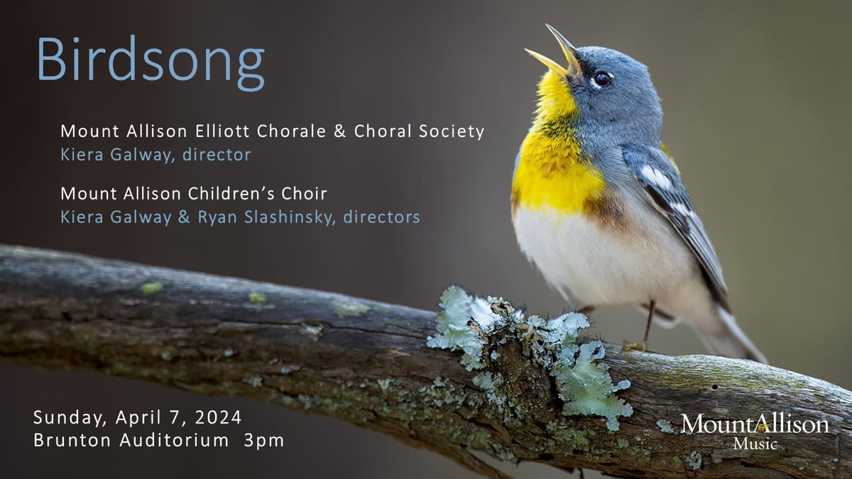 The #MtAllison Choral Ensembles – Elliott Chorale, Choral Society, and Children’s Choir – finish the season with a concert of music inspired by birdsong. Sunday April 7, 3pm in Brunton Auditorium.