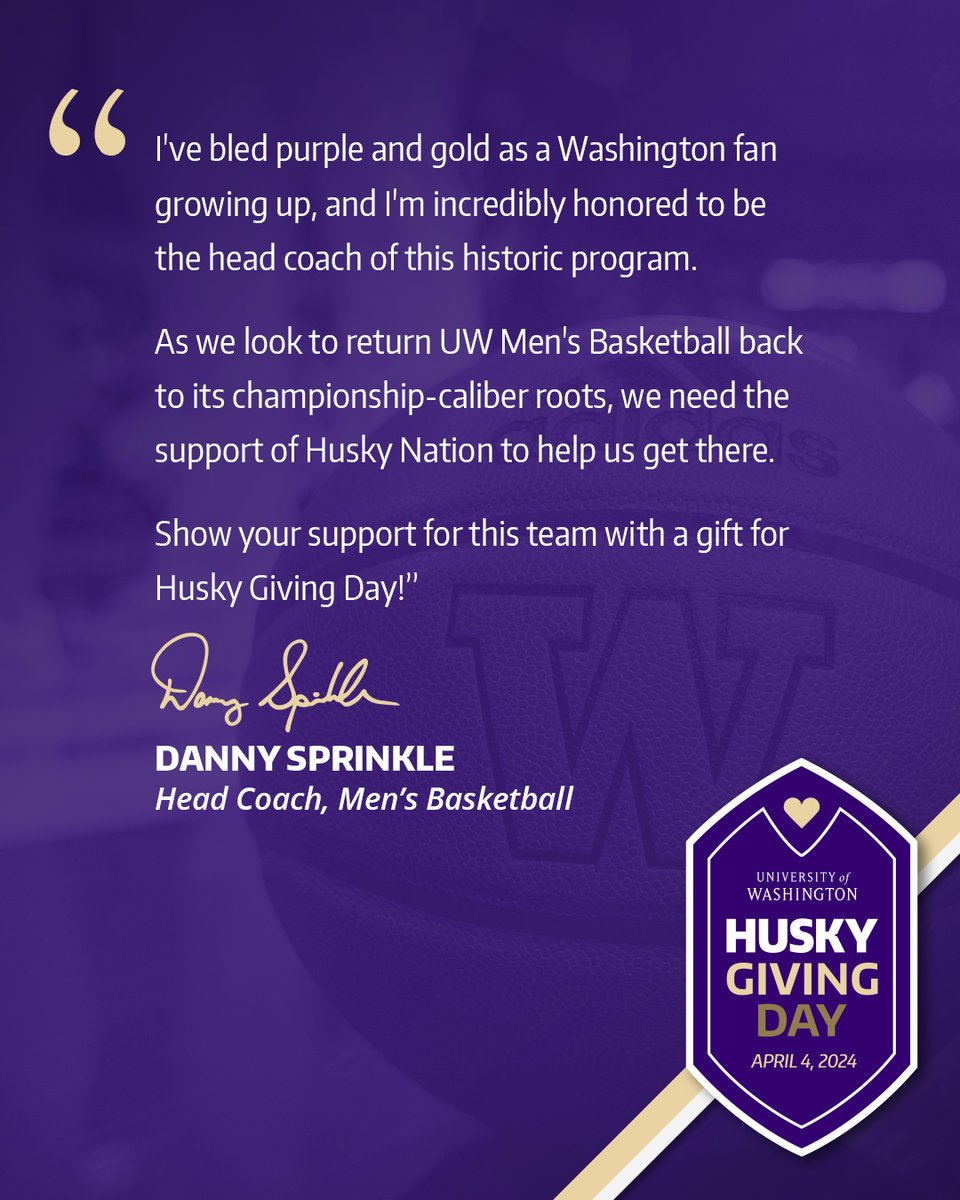 🗣️ @UWCoachSprinks is all about the 🟣🟡 Learn how you can go BIG for Husky Hoops: GoHuskies.com/HGDMBB #GoHuskies