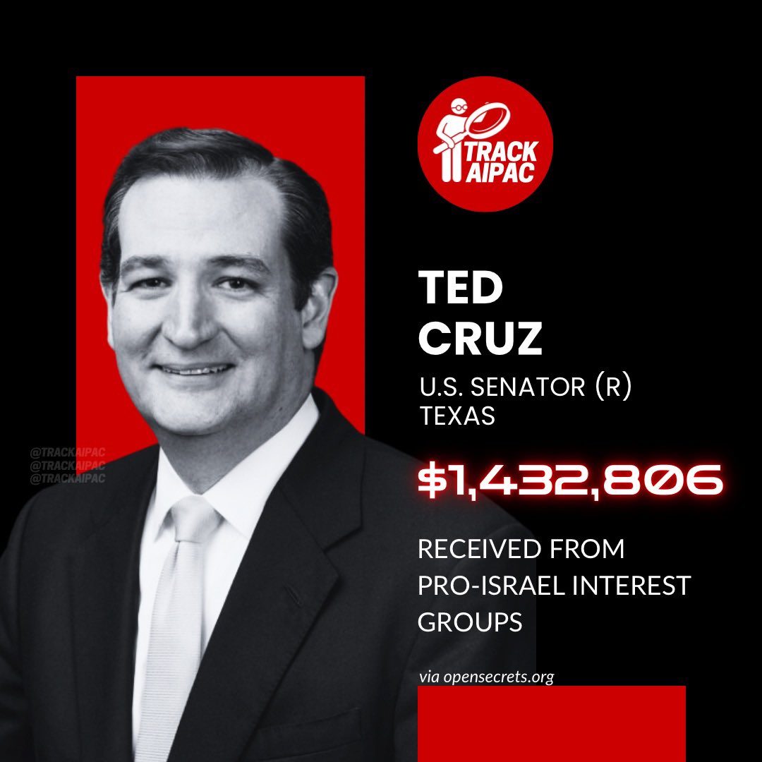 @tedcruz Ted Cruz has received >$1.4 MILLION from the pro-Israel lobby. He is compromised.