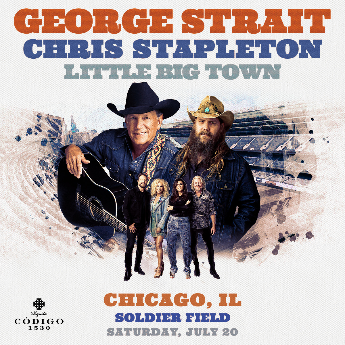 Country legend @GeorgeStrait takes the stage in Chicago with very special guests @ChrisStapleton and @littlebigtown. Don't miss this incredible night of country music on July 20. 🎫 bit.ly/GeorgeStraitCh…