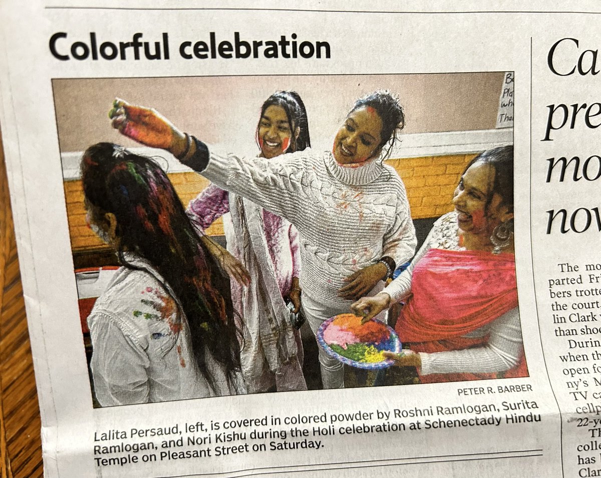 🌈✨ Great photo in the Daily Gazette from the Holi Festival I attended in Schenectady! Bright colors, laughter, and happiness everywhere. 

📸 Check out the photo gallery on my Facebook page [m.facebook.com/AsmSantabarbar…].

 #Holi #FestivalofColors #Schenectady