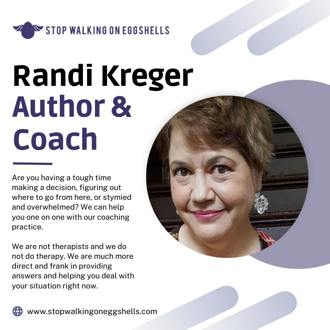 Join me, Randi Kreger, author of 'Stop Walking on Eggshells,' as I offer personalized coaching to help you break free from the patterns of chaos and build a life of stability and empowerment. Let's walk this path together.

#DBT #StopWalkingOnEggshells #DBTworkshop 
#RandiKreger