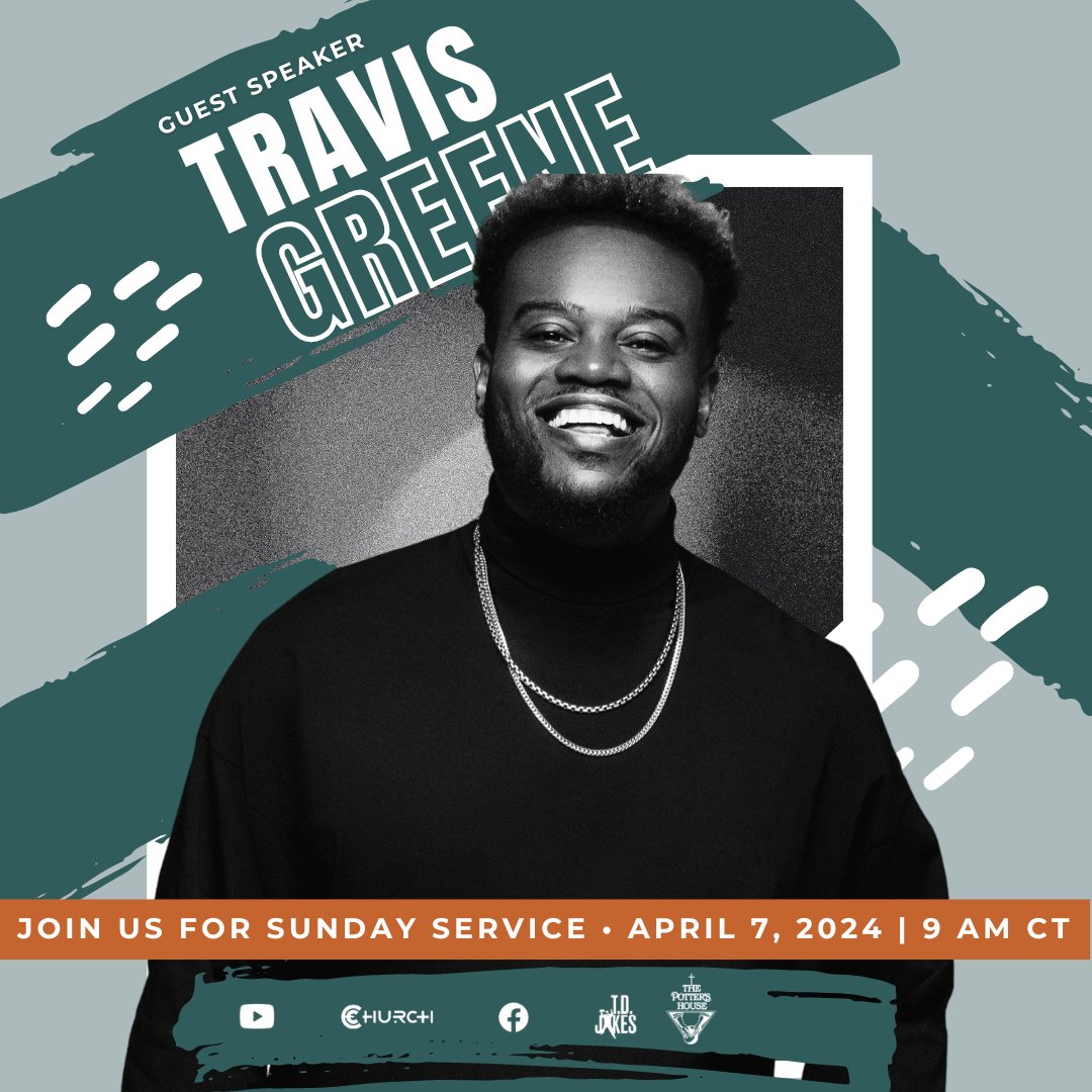 We are thrilled to have Grammy-nominated gospel artist and pastor @TravisGreeneTV as this week’s Sunday Service guest speaker!  Tag the people you are bringing this Sunday at 9 a.m. CT 🙌. Or stream the service online at YouTube.com/TDJakesOfficial  #TPHDallas