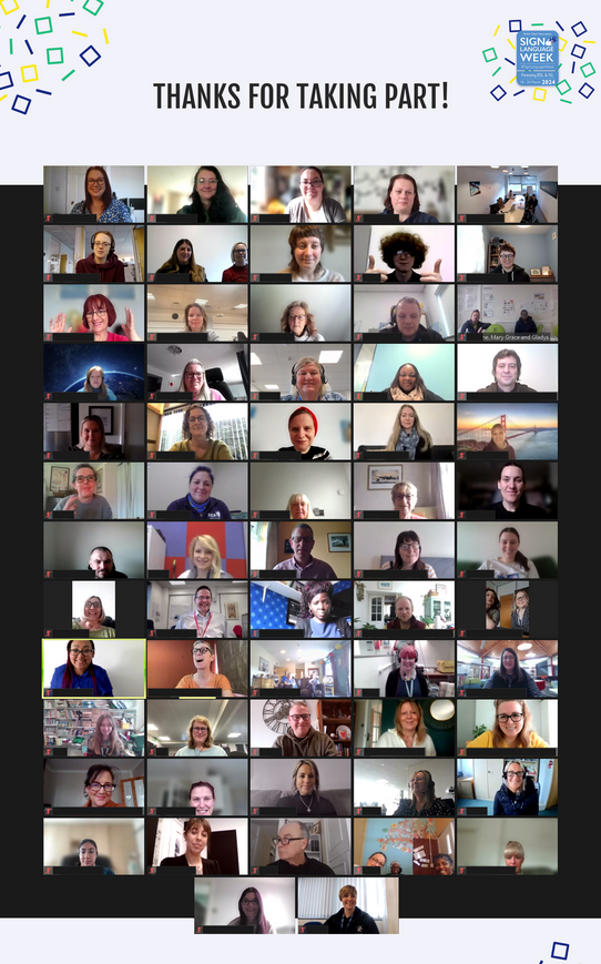 Big thanks to EVERYONE for a fantastic #SLW2024 BSL lesson!

Fun was had &amp; we hope to have sparked your BSL journey. 

For BSL &amp; ISL resources, visit learnsign.org