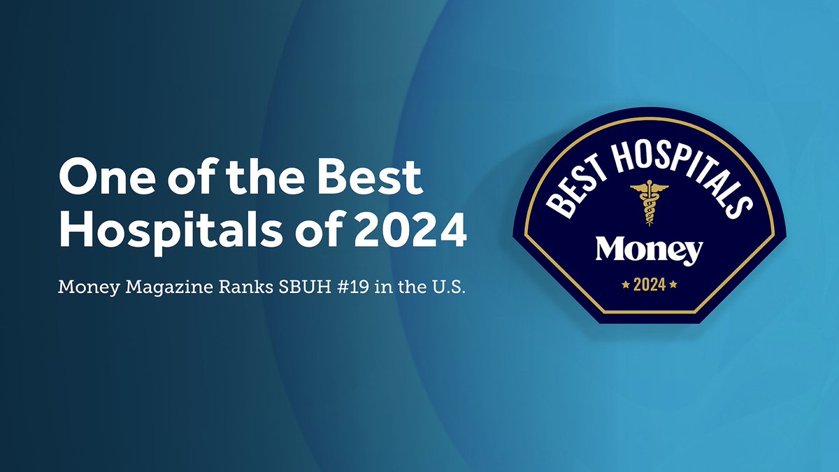 Exciting news! #StonyBrook University Hospital has been ranked #19 on @Money Magazine's Best Hospitals of 2024 list, reflecting the extraordinary dedication and tireless work of the outstanding teams at @StonyBrookMed. bit.ly/49o2m2j #WeAreStonyBrookMedicine