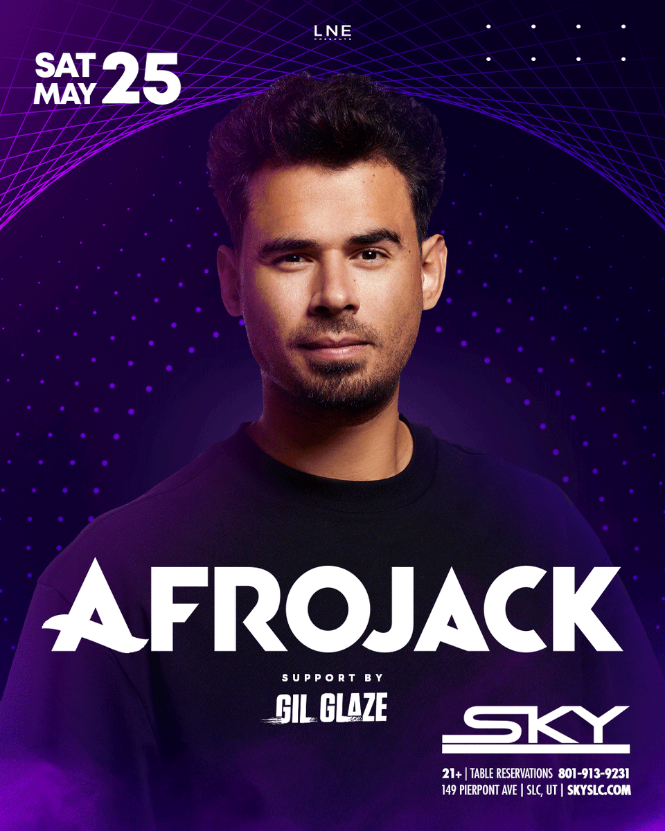 Grammy Award-winning producer & DJ Afrojack is rounding out our Memorial Day Weekend lineup! 💦 3 straight days of hip-hop, hits, and hype👇 3.24 - @pardi 🔥 3.25 - @afrojack 🪩 3.26 - @NickCannon 🎧 Lock in Tickets, Tables, and your weekend plans at SKYSLC.COM 🔒